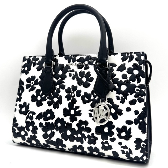Michael Kors Sheila Medium Sequined Floral Print Satchel Bag Black Multi - Picture 1 of 12